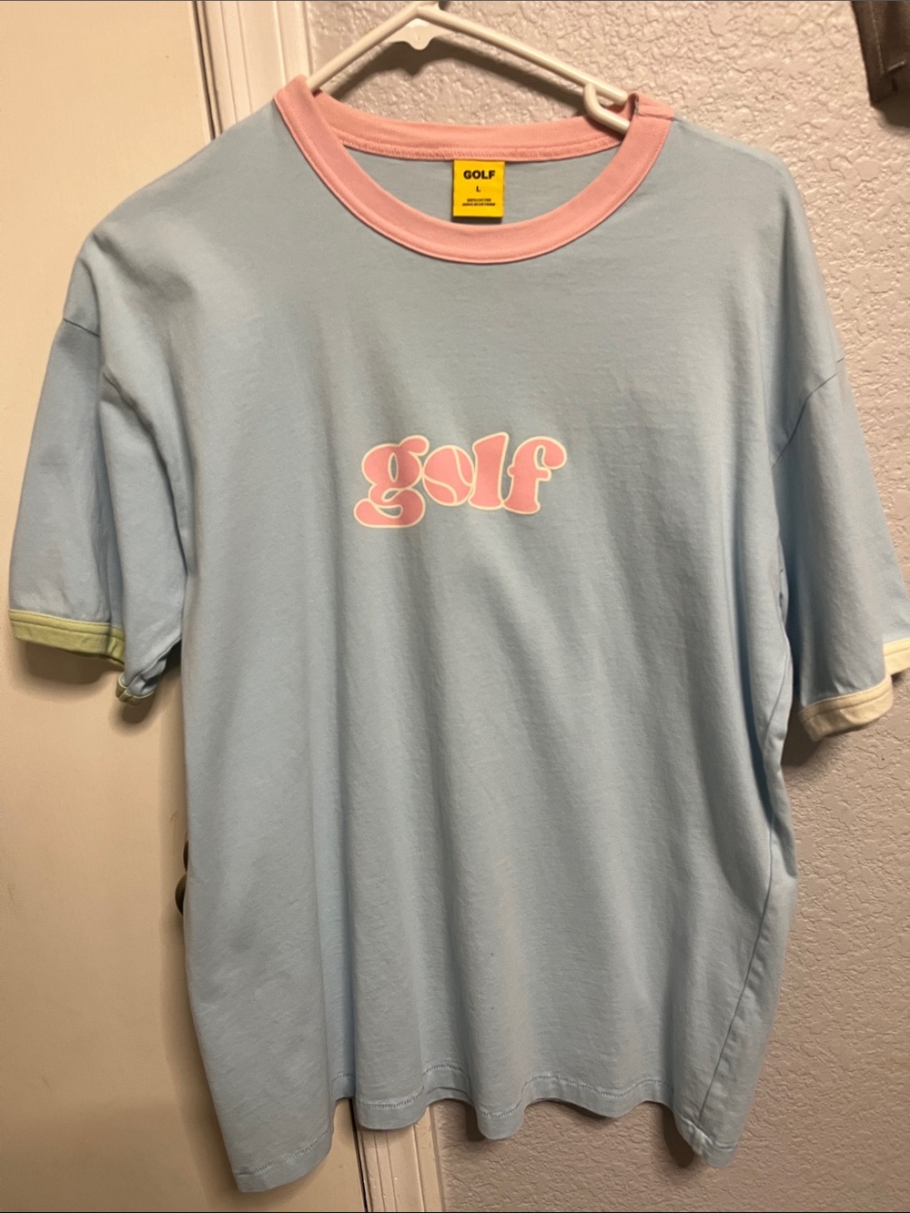 Golf Wang Light Blue Tee with Pink Logo and Pastel Trim
